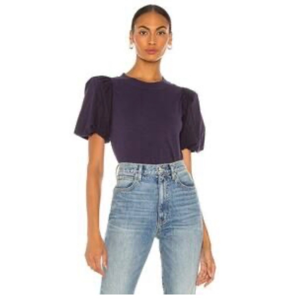 NATION LTD Women's Blue/Purple Puff Sleeve Crew Neck Size XS T Shirt Cotton‎